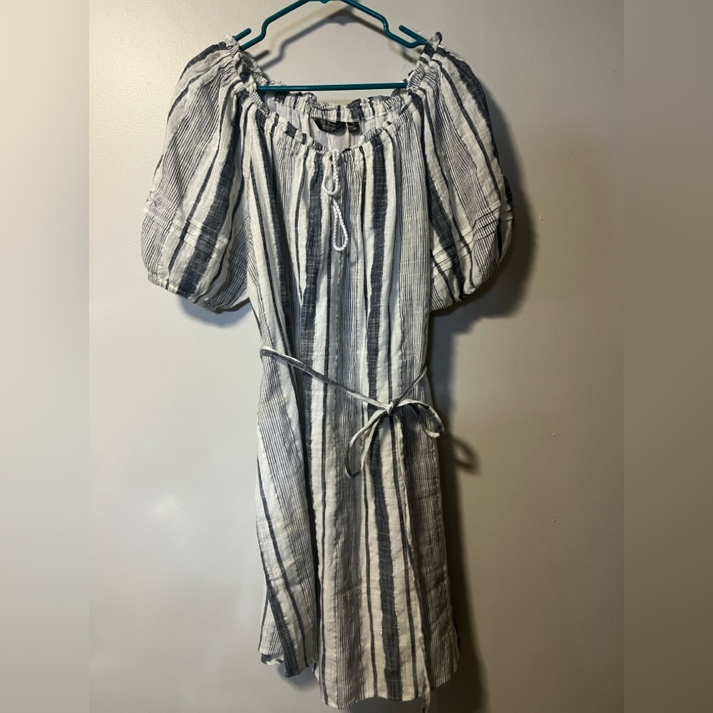 Summer Spring Dress Mille Gabrielle Midi plus  2XL Blue White Striped Boho Beach